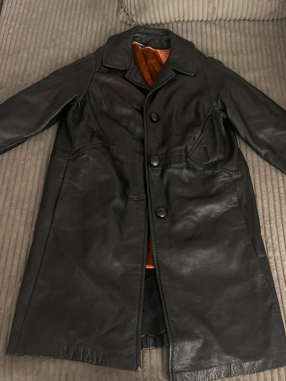 80’s Vintage Black Leather TrenchCoat - Classic Button Front